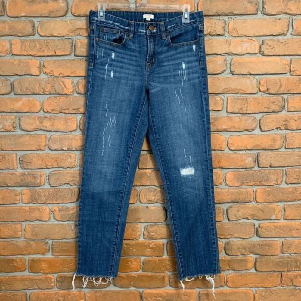 J.Crew Womens 27 Jeans Blue Distressed Raw Hem Stretch Denim Ankle Length Medium